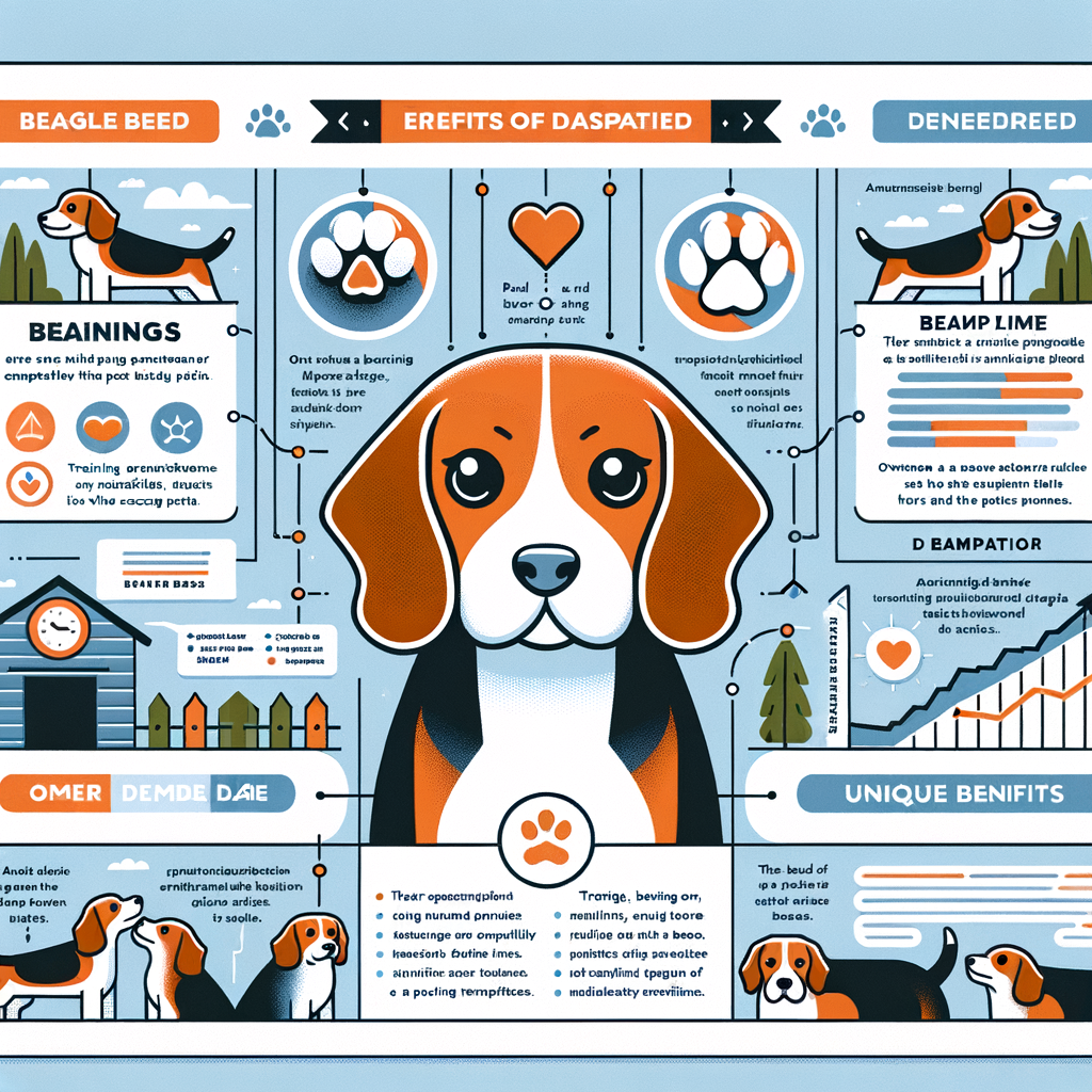 Infographic highlighting Beagle breed characteristics, behavior with other dogs, compatibility with other breeds, and the pros and cons of owning a Beagle as a second dog including training, temperament, care and maintenance, with a special focus on the benefits of adopting a second Beagle.