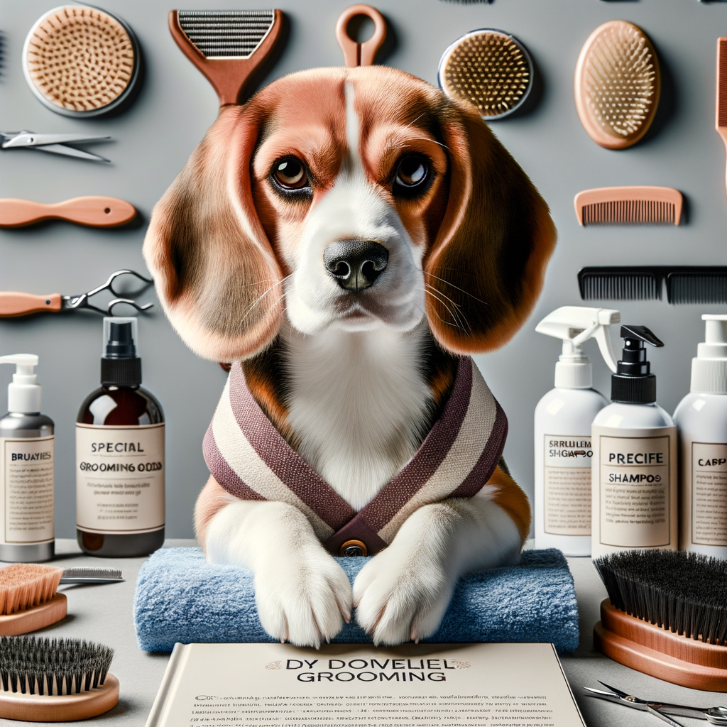 Beagle puppy showcasing DIY dog grooming results with Beagle grooming products and guide, emphasizing the importance of maintaining Beagle coat health for Beagle hair and skin care.