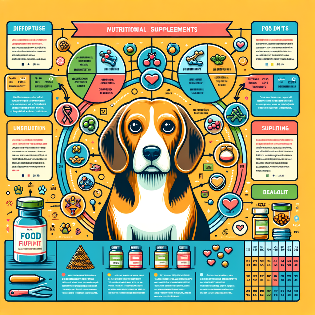Infographic detailing Beagle-specific nutritional supplements, highlighting Beagle dietary needs and the importance of Beagle health for a balanced Beagle diet.