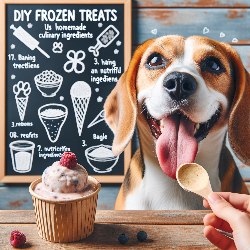 Beagle enjoying DIY frozen dog treat after training, showcasing benefits of homemade culinary adventures for dogs and Beagle training rewards.