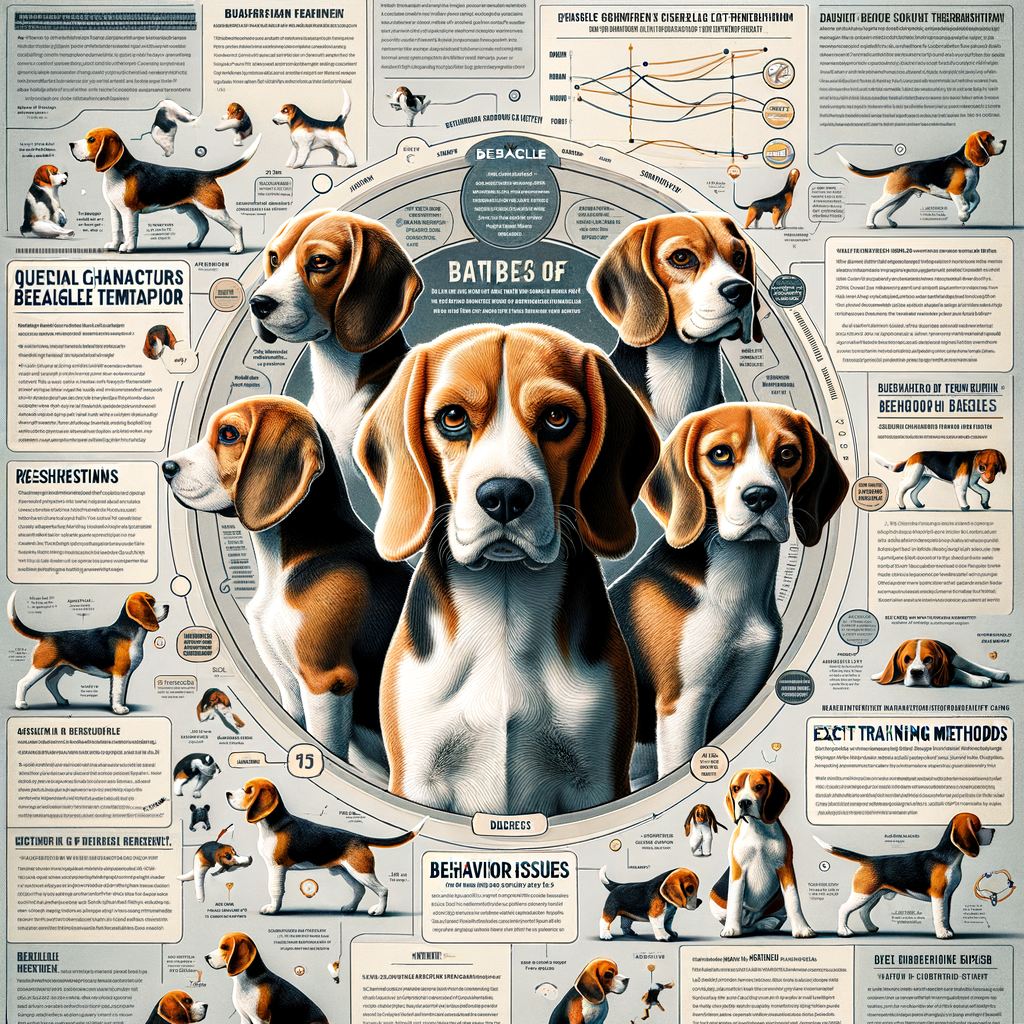 Infographic detailing Beagle behavior traits, understanding Beagle dogs, common Beagle behavior problems, training Beagle behavior tips, Beagle puppy behavior, key Beagle breed characteristics, Beagle temperament, and Beagle behavior issues for a comprehensive Beagle behavior guide.