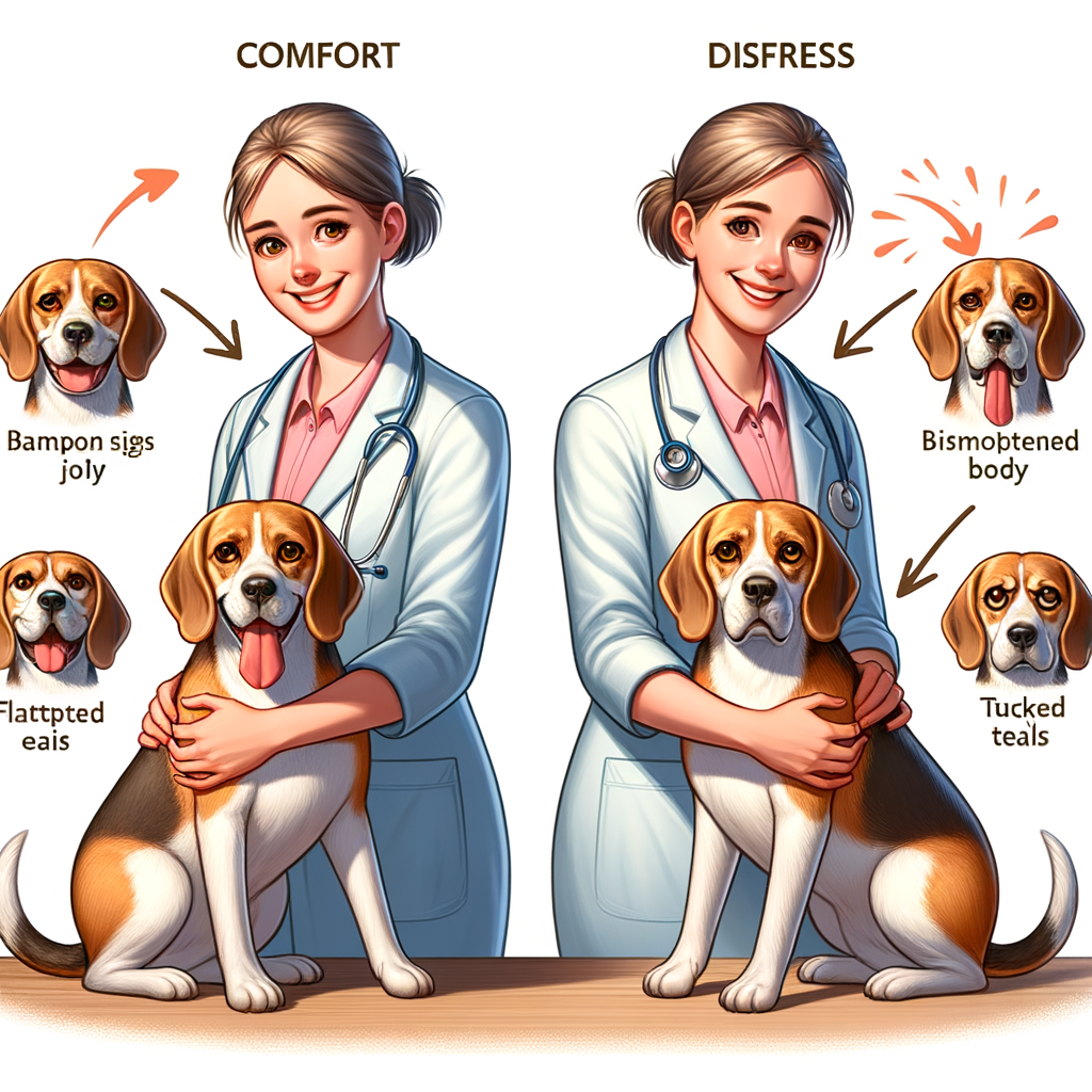 Veterinary expert illustrating Beagle behavior, highlighting signs of happiness and discomfort in Beagles, emphasizing on understanding Beagle emotions, body language, and mood signs.