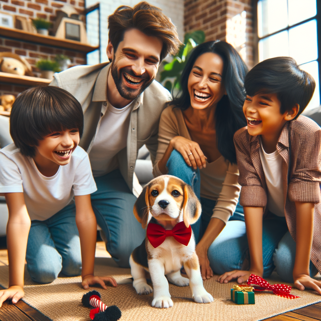 Joyful family experiencing the surprising perks and immense happiness of Beagle adoption benefits, illustrating the joy of adopting a Beagle and the benefits of Beagle adoption.