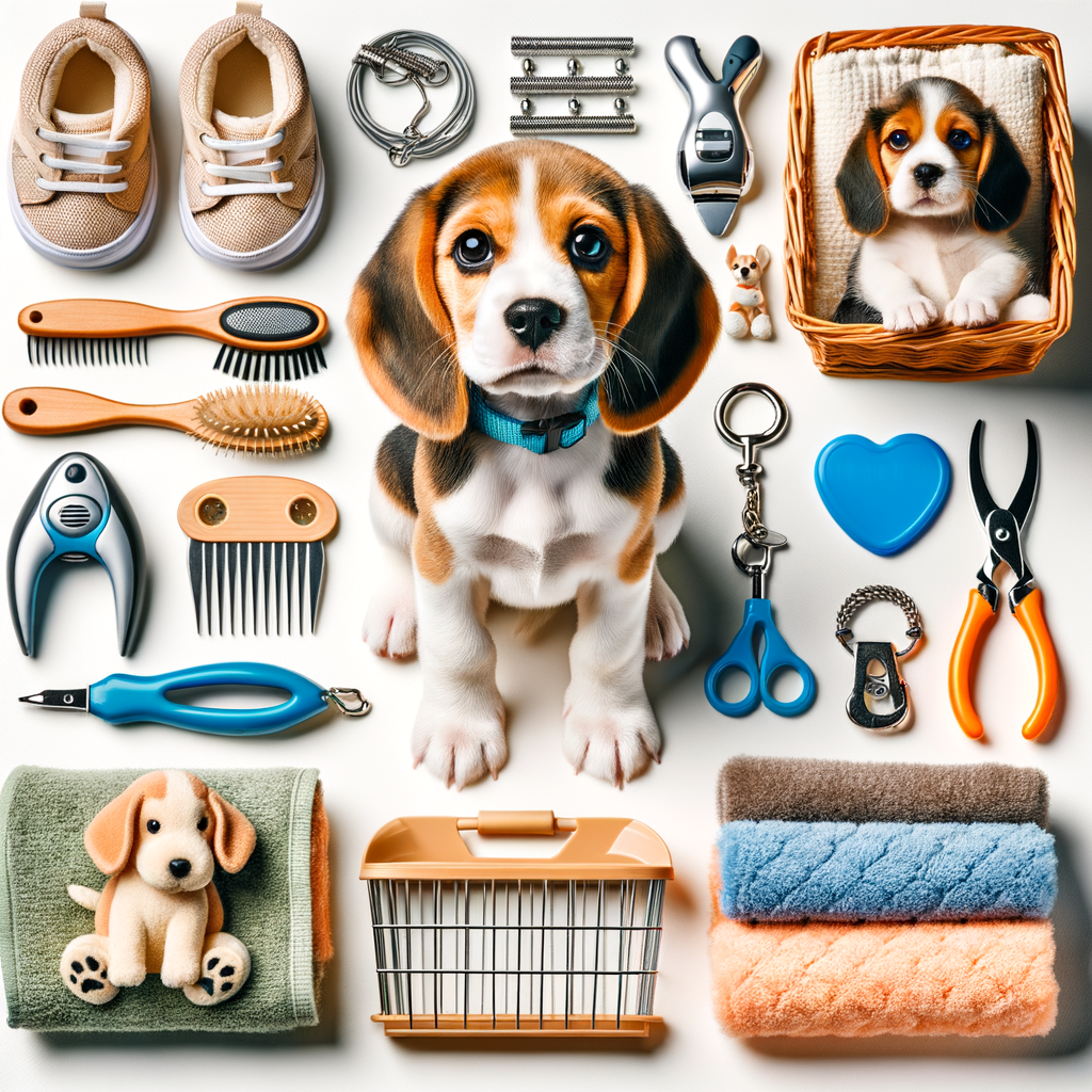 Essential Beagle puppy accessories, including must-have grooming tools, training gear, and quality products for comprehensive Beagle puppy care and training.