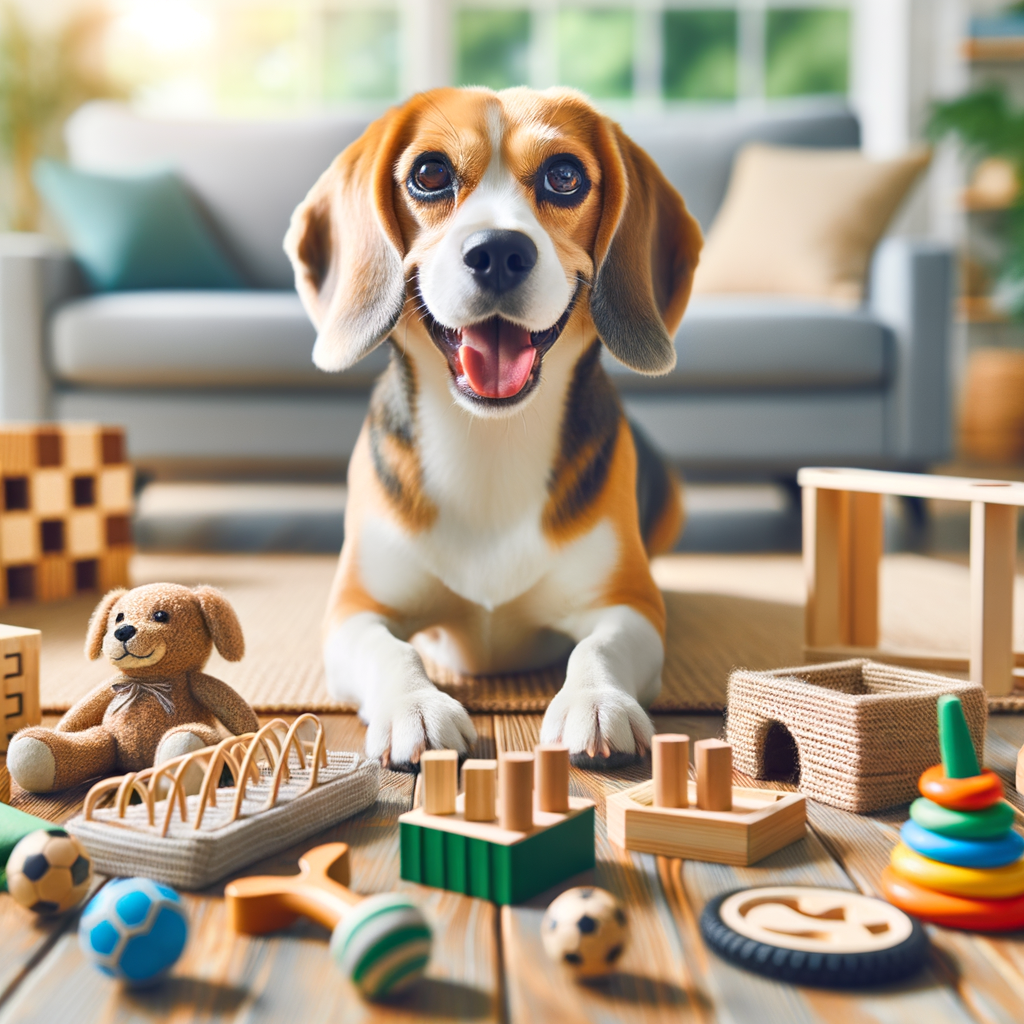 Cheerful Beagle enjoying DIY dog games and home training activities, showcasing fun and effective Beagle training at home.