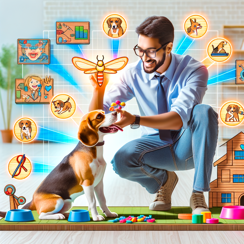 Professional trainer demonstrating DIY Beagle training tips and engaging in fun Beagle games and activities, highlighting homemade training games and techniques for Beagles.
