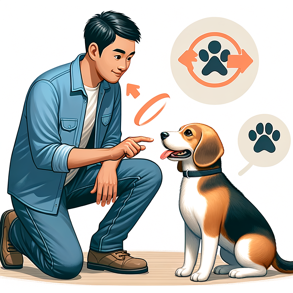 Professional dog trainer demonstrating Beagle socialization and safe dog socializing techniques with a larger breed, providing Beagle safety tips and Beagle interaction tips for safe interaction for Beagles.