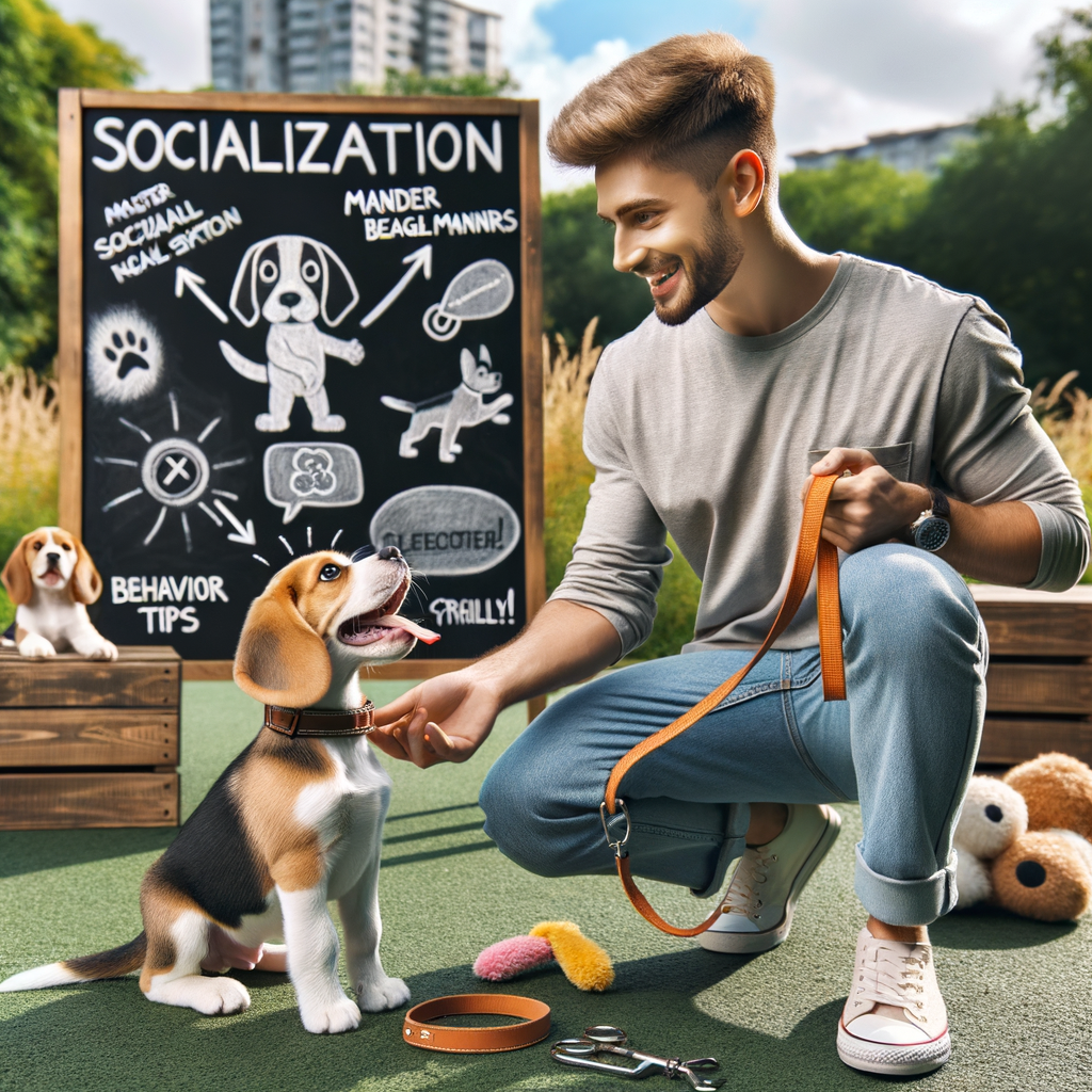 Professional dog trainer providing Beagle socialization tips and mastering Beagle manners during a training session, showcasing a comprehensive Beagle training guide for improving Beagle behavior and social skills.