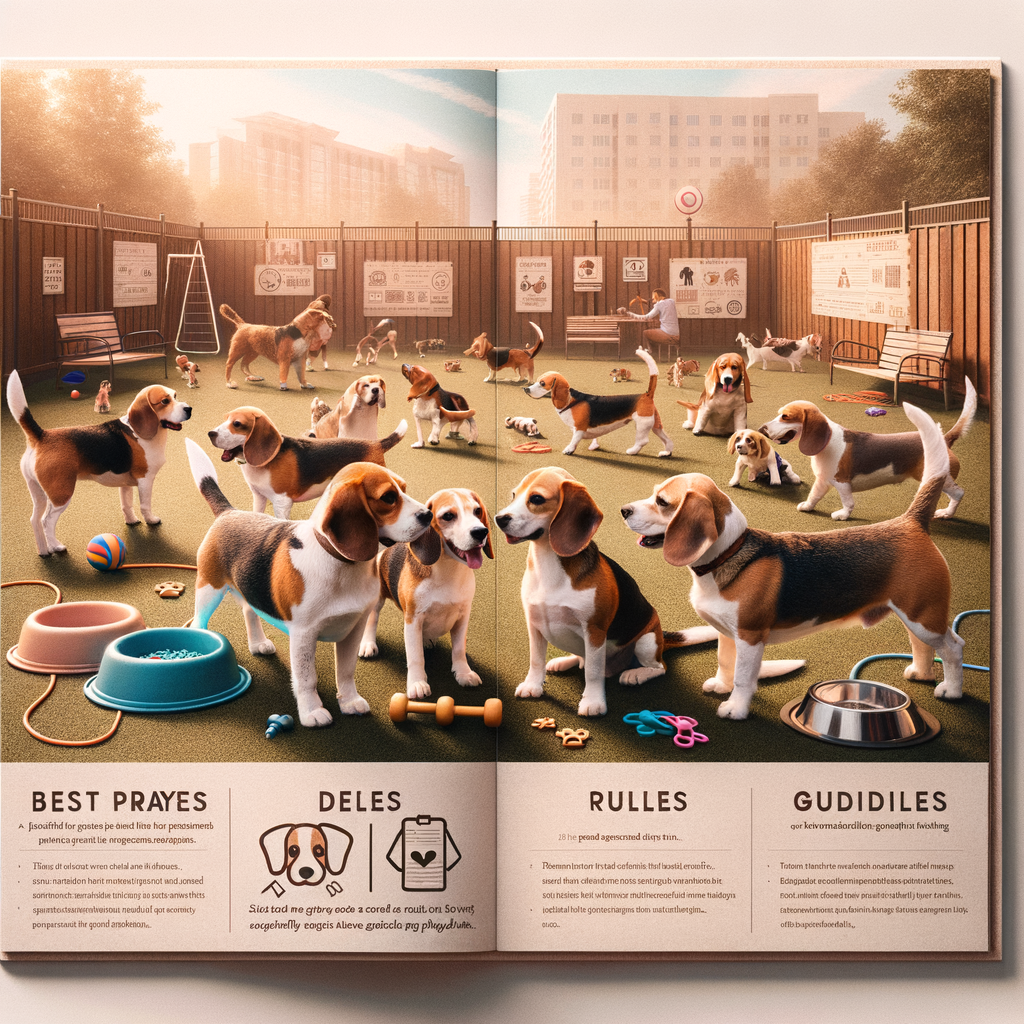Beagles enjoying a successful playdate outdoors, illustrating harmonious canine meetings and beagle socialization tips for organizing successful beagle playdates.