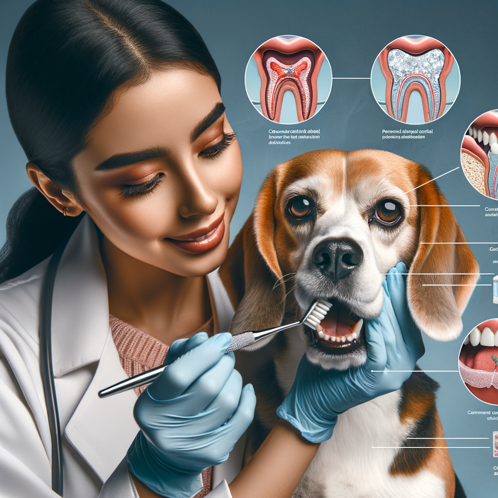 Veterinarian demonstrating Beagle dental health essentials, including Beagle tooth brushing and use of Beagle dental care products, highlighting dental diseases in Beagles and providing Beagle dental care tips for maintaining oral hygiene.