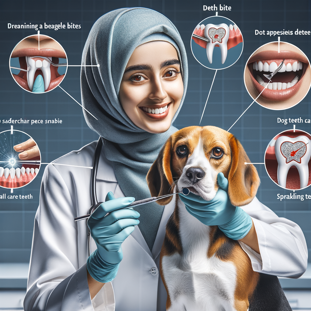 Veterinarian demonstrating Beagle dental care with specialized tools, providing a Beagle bites guide and Beagle teeth care tips for maintaining Beagle's teeth health and achieving sparkling teeth for Beagles.