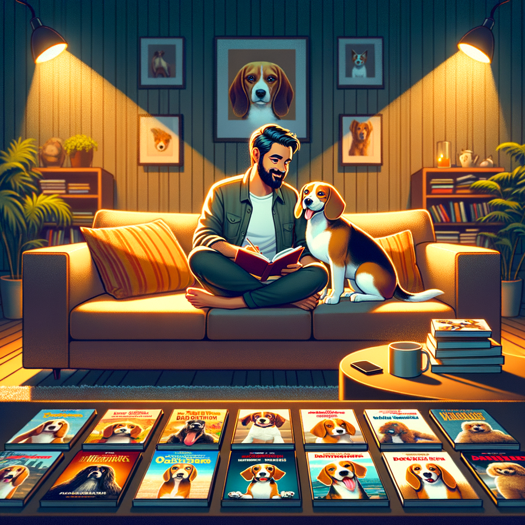 Beagle and owner enjoying a cozy movie night with canine cinema, showcasing dog-friendly movies and pet-friendly atmosphere for movie ideas for dog lovers.