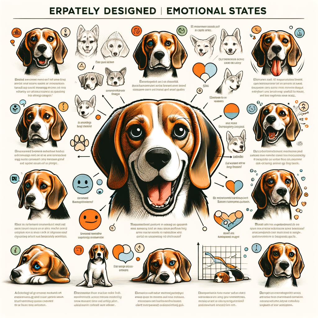 Infographic illustrating understanding Beagle emotions, recognizing Beagle joy, Beagle stress signals, and decoding Beagle behavior for better comprehension of Beagle mood signs and emotional states.