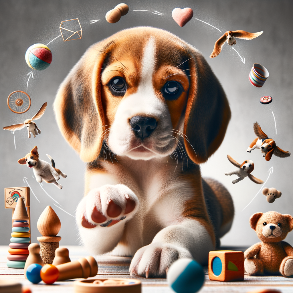 Owner joyfully bonding with Beagle pup through creative games and activities, illustrating fun and creative ways to connect with your Beagle for a deeper connection.