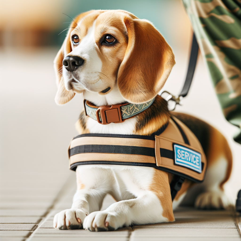 Beagle service dog in training session, demonstrating Beagle abilities in service roles and the effectiveness of Beagle dog training for assistance roles.