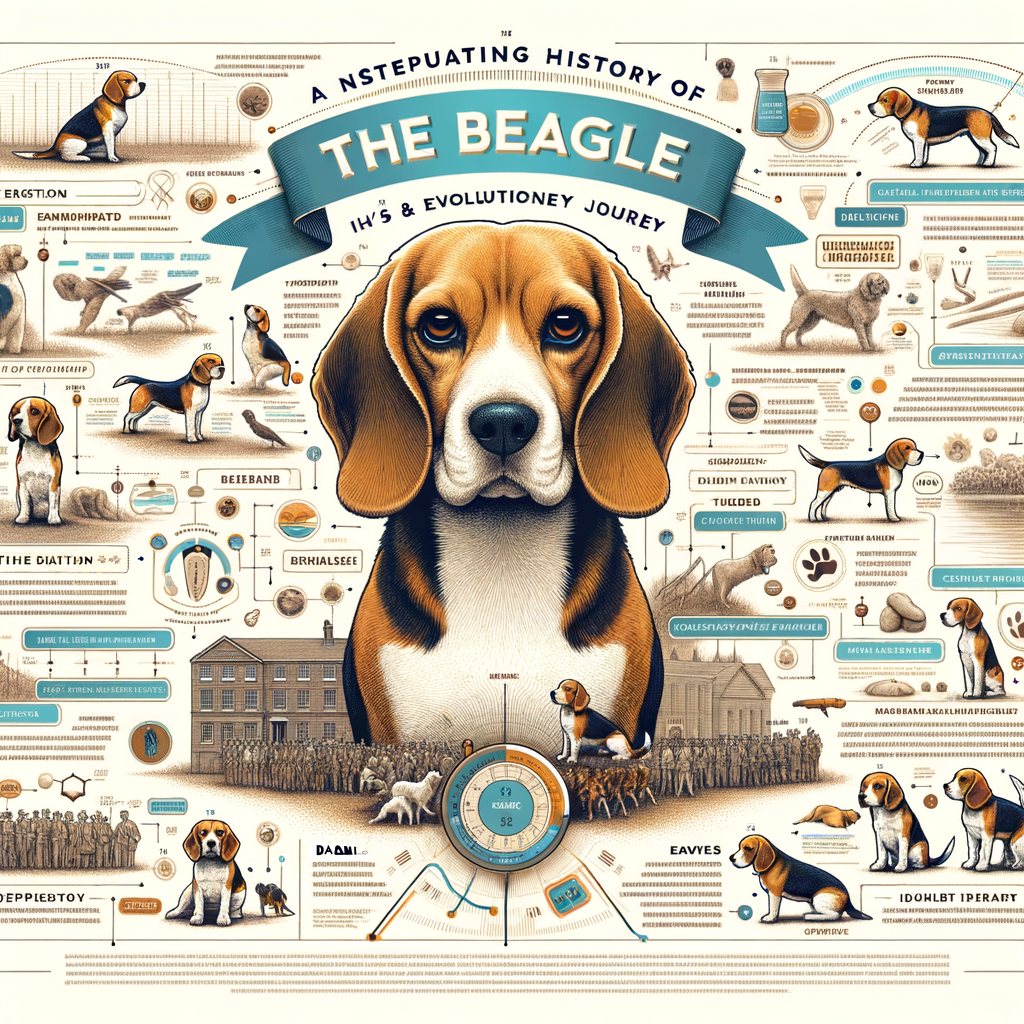 Infographic illustrating the detailed history of Beagle breed origins, evolution, and unique characteristics, providing comprehensive Beagle breed information for understanding this popular dog breed.
