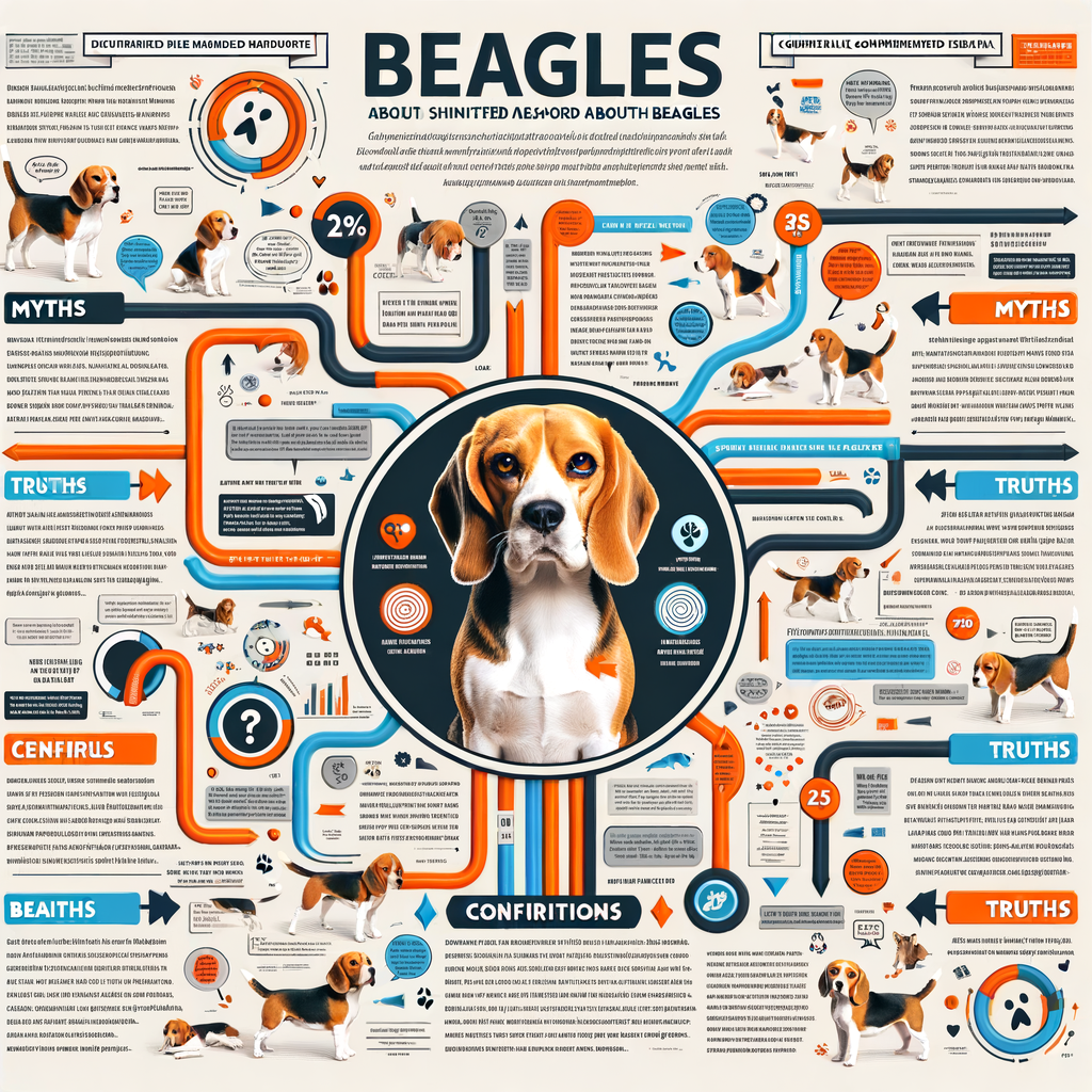 Infographic debunking Beagle breed myths and misconceptions, highlighting Beagle behavior, health facts, and breed information for better understanding of Beagles.