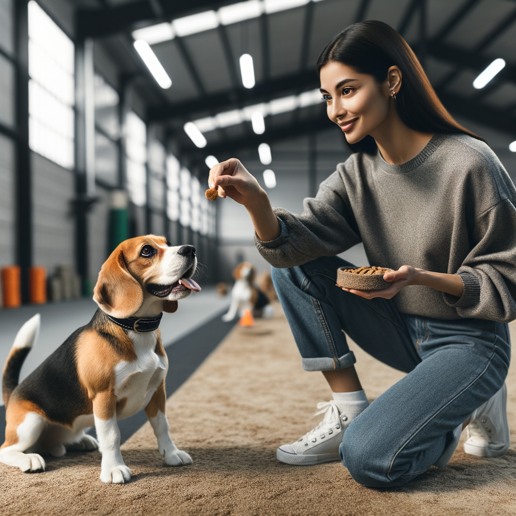 Professional dog trainer using positive reinforcement techniques for effective Beagle training, unlocking the dog's potential.