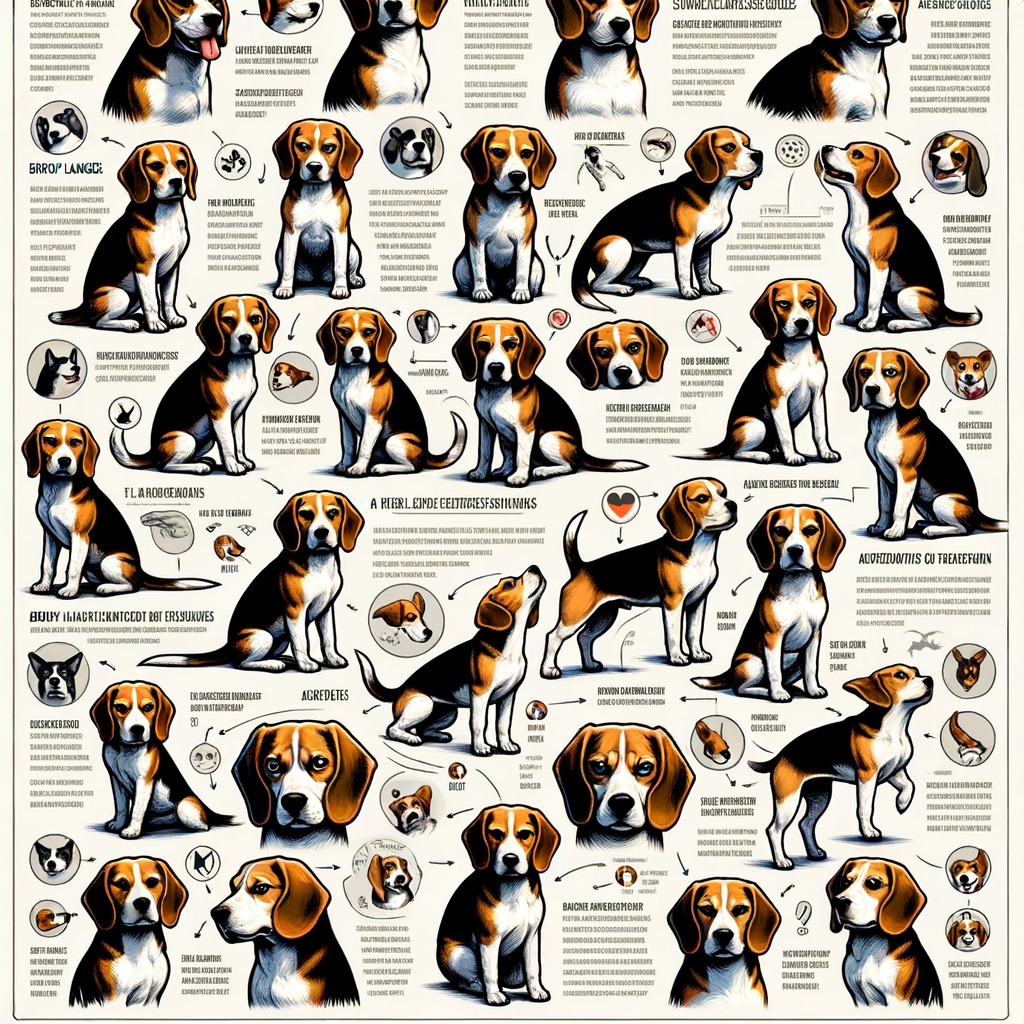 Infographic illustrating a Beagle behavior guide, providing insights into understanding Beagle body language and decoding Beagle signals for effective Beagle communication.