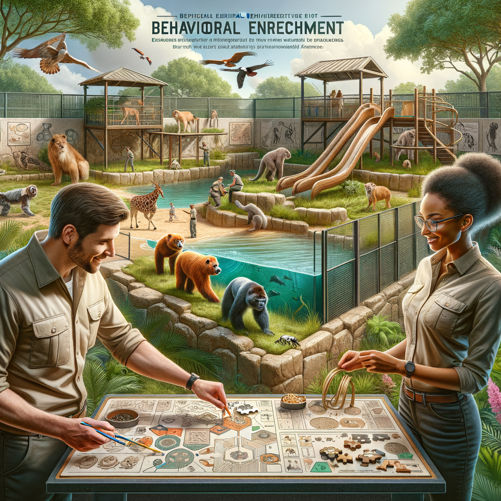 Zookeeper implementing behavioral enrichment techniques in a zoo for animal welfare improvement, showcasing the secrets of behavioral enrichment and environmental enrichment strategies.