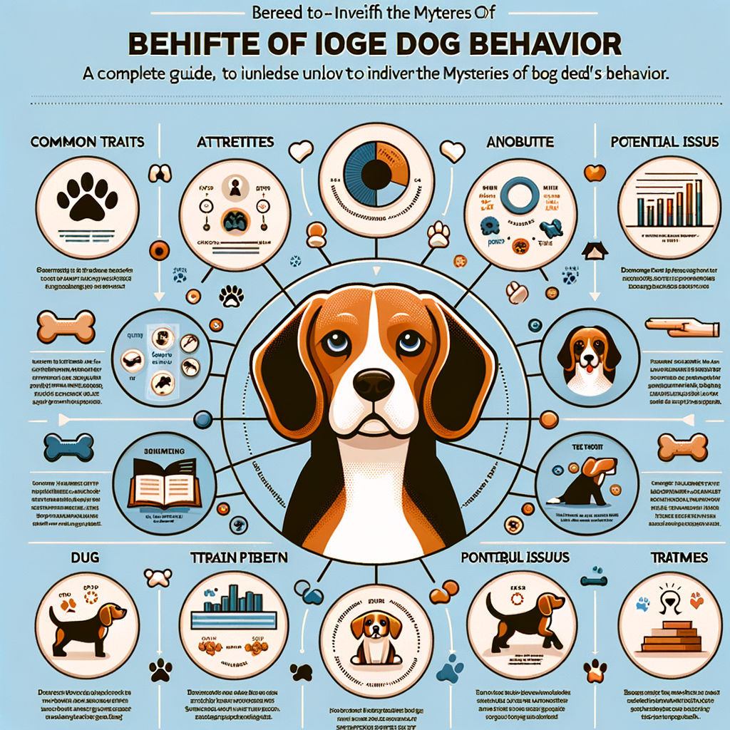 Infographic illustrating Beagle behavior characteristics, traits, issues, and training techniques for a deep dive into understanding Beagle behavior mysteries.
