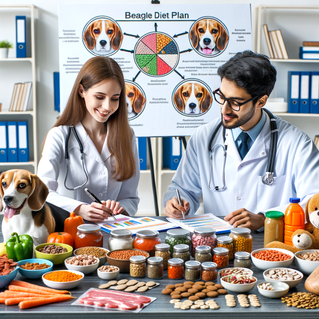 Veterinarian creating a Beagle diet plan with Beagle-friendly food, highlighting homemade food and nutrition for Beagles, including a Beagle nutrition guide, balanced diet chart, and a list of Beagle food allergies.