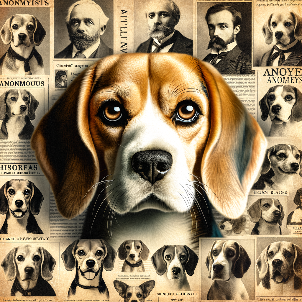 Collage of famous beagles in history, showcasing notable beagles from popular culture and historical figures' well-known beagle dogs, reflecting the significant impact of beagles on society.