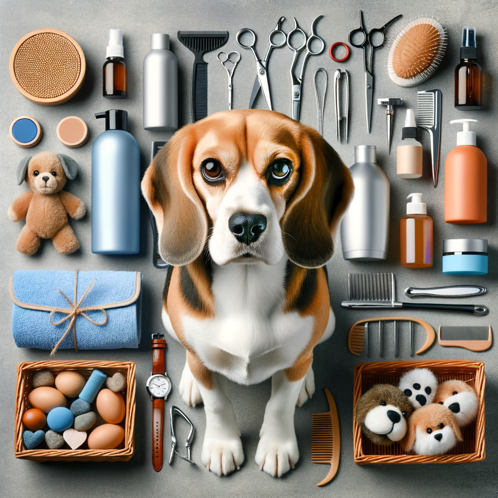 Comprehensive Beagle grooming kit showcasing essential Beagle care items, best grooming products for Beagles including hair and skin care products, and various Beagle grooming tools, perfect for Beagle lovers and dog grooming product reviews.