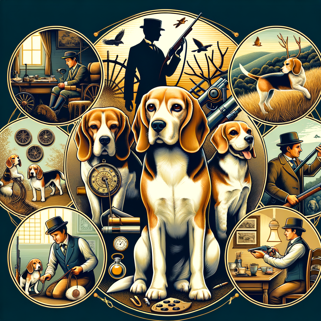 Infographic illustrating the rich Beagle breed history, highlighting the historical roles of Beagles as hunting companions, scent detection dogs, and family pets.