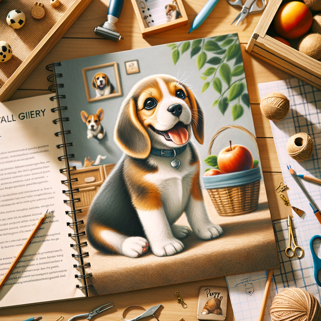 Joyful beagle puppy during a playful training session in a cozy home setting, illustrating Beagle puppy adoption, care, behavior, and growth as documented in a Beagle adoption guide and diary.