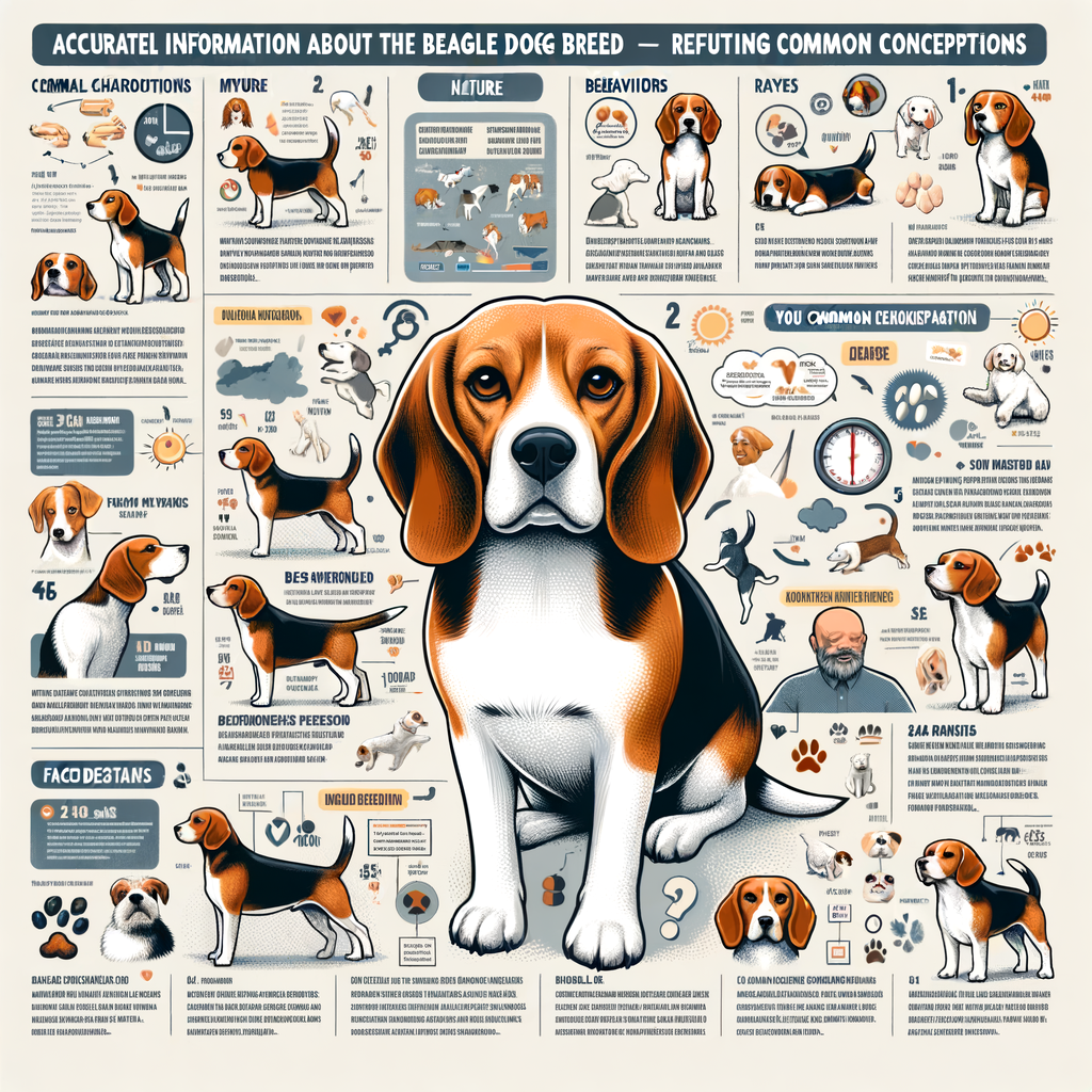 Infographic debunking common Beagle breed myths and misconceptions, providing accurate Beagle breed information, characteristics, and facts about Beagles to enhance understanding of Beagle behavior and reveal the truth about Beagle dogs.