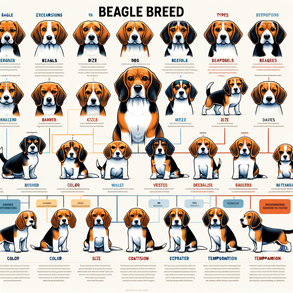 Infographic illustrating Beagle breed variations, characteristics, differences, and types for a comprehensive Beagle breed guide and comparison.