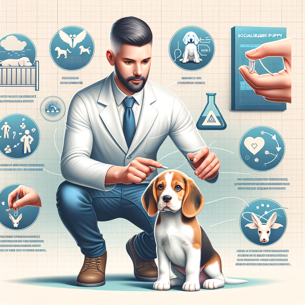 Professional dog trainer demonstrating Beagle puppy socialization techniques, highlighting Beagle puppy behavior, development, and care with a Beagle puppy training guide and Beagle training tips.