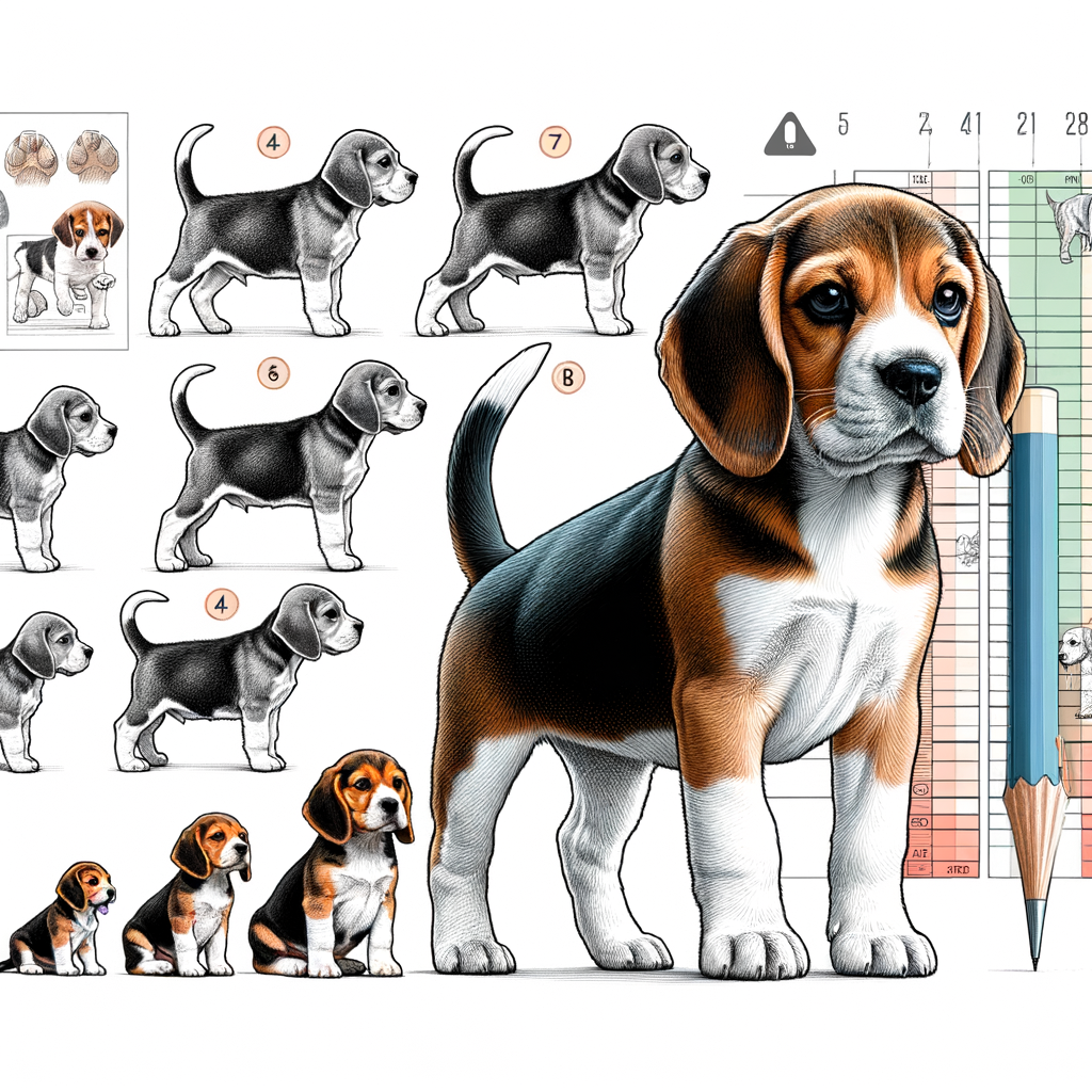 Comprehensive Beagle growth chart illustrating Beagle puppy development stages, tracking Beagle growth rate, highlighting Beagle development milestones, and featuring a Beagle size chart and Beagle puppy growth tracker tool.