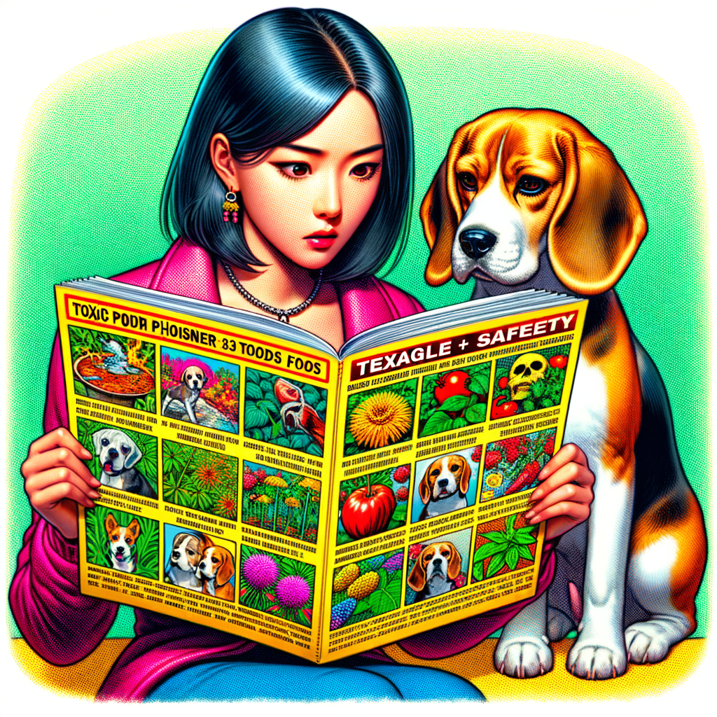 Beagle owner reviewing a Beagle safety guide on toxic plants for dogs and harmful foods for Beagles, focusing on pet poison prevention and Beagle health.