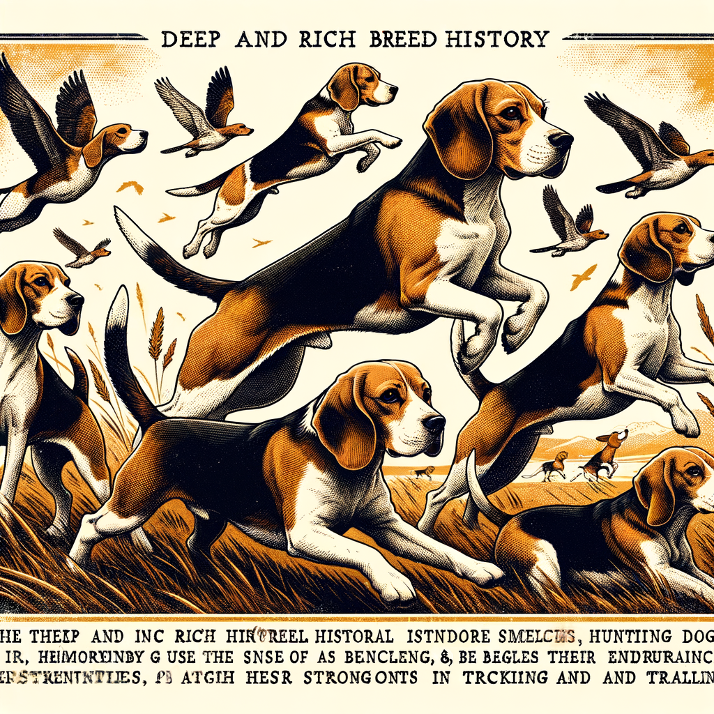 Vintage illustration of Hunting Beagles showcasing Beagle Breed History, emphasizing their distinctive Beagle Hunting Traits and Skills as Beagle Hunting Dogs.