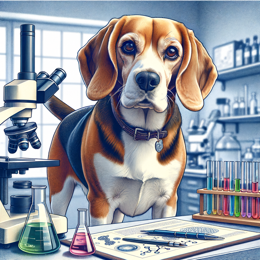 Beagle dog actively participating in lab research, highlighting the Beagle breed's significant contribution to scientific and medical studies.